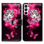 Bcov Galaxy A25 5G Case,White Tiger Butterfly Leather Flip Phone Case Wallet Cover with Card Slot Holder Kickstand For Samsung Galaxy A25 5G