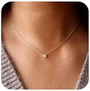 TDBSOQI 14k Gold Plated Diamond Necklaces for Women Dainty Diamond CZ Choker Necklace Simple Gold Necklaces for Women, 18+2 inches, Gold Plated, Cubic Zirconia