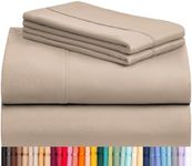 LuxClub Twin Sheets - Soft Twin Bed Sheets for Boys and Girls, 4 PC Deep Pockets 18" Eco Friendly Wrinkle Free Kids Fitted Sheets Machine Washable Hotel Bedding Silky Soft- Light Khaki Twin