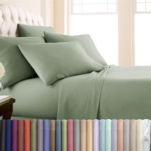 Southshore Fine Living, Inc. 7-Piece Split King Sheets Set for Adjustable Bed, 16-Inch Deep Pocket, Wrinkle-Free Microfiber Bedsheets, Fade Resistant, Luxury Sheet, Green Split King Size - Dark Green