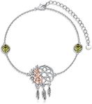 MBSUUH Dream Catcher Bracelet 925 Sterling Silver Synthetic Birthstone Rose Flower Dreamcatcher Jewelry Birthday Presents for Women Wife Mom(August)