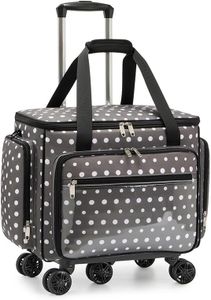 Amythe Rolling Sewing Machine Case with Detachable Trolley, 5 Wheels Sewing Machine Tote with Multiple Pockets, Fits Most Machines Compatible with Singer Brother Janome, Oxford Fabric, Oliva Gray