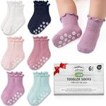 Mother's Choice Organic Cotton Blend Baby Socks 6M–5Y, Non-Slip 6 Pairs Grip Ruffle Socks For Infants & Toddlers, Daily Use (Pastel Pink (1-3 Years))
