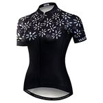 Women Cycling Jersey Short Sleeve Breathable with Pockets Flower, A4, Large