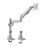 Mount-It! Single Monitor Desk Mount | Pole Mounted Gas Spring Monitor Arm | Premium Height Adjustable Computer Display Riser, Silver