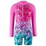 NIUAOAO Girls Swimming Costumes Mermaid Swimsuit Gilrs All in One Swimming Costume Long Sleeve Zipper Beach Bathing Swimwear for 10-12 years