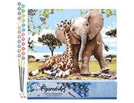 Figured'Art Paint by Numbers Kit for Adults Elephant & Giraffe friends 40x50 cm - Craft Art Painting DIY Kit Rolled Canvas without frame