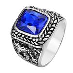 PAURO Men's Stainless Steel Cubic Zirconia Ring with Dragon Pattern Vintage Silver Blue Size N 1/2