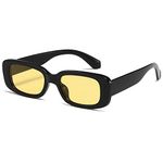 Kimorn Rectangle Sunglasses for Women Men Trendy Retro Fashion Glasses 90’s Vintage UV 400 Protection Square Frame K1200 (Black Frame Yellow Lens, 65)