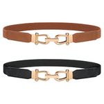 JASGOOD Women Stretchy Waist Belt Retro Elastic Skinny Belt for Ladies with Gold Buckle