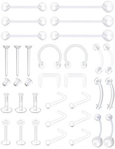 MODRSA Clear Nose Studs Rings for Work Earrings Sports Piercing Jewelry Plastic Surgery Septum Retainer Belly Button Tongue Rings, Plastic, plastic M22824UVMIXG1