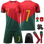 Kids Soccer Jersey 7# Boy Jersey Kit Football Suit Soccer Team Sportswear with Short Pant Fan Athletic Socks for Girl Red