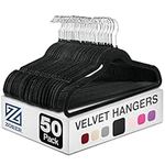 Zober Premium Velvet Hangers - Non-Slip, Durable, Space Saving Clothes Hangers for Closet w/ 360 Degree Chrome Swivel Hook - Coat Hangers Hold up to 10 Lbs - 50 Pack - Black