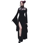 YUDATPG Sexy Split Dress for Women Lace Long Flare Sleeve Mermaid High Neck Waist Halloween Gothic Witch Cosplay Maxi Dress (as8, Alpha, s, Regular, Regular, Black)