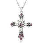 Cross Necklace for Women Religious Faith Gift Jewellery Infinity Crucifix Crystal Pendant for Girls 18 Inches Long with Adjustable Chain (pink purple)