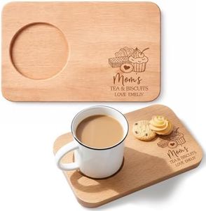 DYOART Personalized Wooden Tea & Biscuits Tray Gifts for Mom 9" Custom Engraved Name Coffee Serving Board for Breakfast Mothers Day Christmas Housewarming Birthday for Women