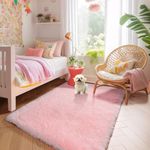 Pink Soft Rug for Girls Bedroom,Fluffy Area Rug 3'X5' for Living Room,Furry Carpet for Kids Room,Shaggy Throw Rug for Nursery Room,Fuzzy Plush Rug for Dorm,Pink Carpet,Rectangle,Cute Room Decor Baby