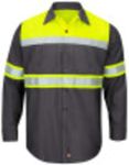 Red Kap Men's Size Hi-Vis LS Colorblock Ripstop Work Shirt-Type O, Class 1, Fluorescent Yellow/Charcoal, Large/Tall