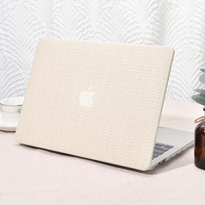 Seorsok Compatible with MacBook Air 13.6 inch Case 2022 2024 A2681 M2&A3113 M3 Liquid Retina Display Touch ID,Elegant Leather Plastic Hard Case with Transparent Keyboard Cover,Beige Woven