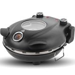 Klaif Electric Pizza Oven, Visible Glass Window, 4-minites Pizza Maker with 31cm Ceramic Stone, 5 Temp Settings 420°C Max, 1200W Black