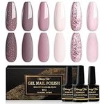 Shining She Nail Gel Polish, 6 Colours Pink Purple Taupe Glitter Gel Polish Set Soak-Off UV/LED Nail Polish Gel Manicure Gift for Nail Art Salon DIY Home, 8ML