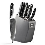 Damascus Kitchen Knife Sets, 9 Pieces Kitchen Knives Set with Block, ABS Ergonomic Handle for Chef Knife Set, Knife Sharpener and Kitchen Shears, Premium Knife Block Set, Ultra Sharp Cutlery