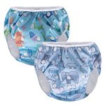 Teamoy Reusable Swim Nappies(Pack of 2), Adjustable Swimsuit Diapers Washable Nappy Covers for Baby Boys & Girls, Underwater World + Animal World