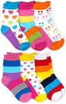 Jefferies Socks Girls' Rainbow Stripes Hearts Smiley Face Crew Socks 6 Pack, Multi, X-Small