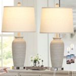 CINSARY 25" Farmhouse Jar Table Lamps Set of 2, 3 Way Touch Control Rustic Bedside Lamps with USB A+C Ports & AC Outlet, Pot Nightstand Lamps for Bedroom Living Room (LED Bulbs Included)