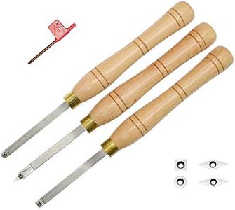 Mini Carbide Tipped Woodturning Tools DW-3 Carbide Wood Lathe Tools 3pcs Rougher Detailer Finisher Made of Stainless Steel with Woodhandle and 4pcs matched Carbide Cutters