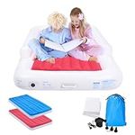 Airvalon Inflatable Toddler Travel Bed | Toddler Floor Bed | Pink & Red 2 Sided Kids Air Mattress | Pure White Fitted Sheet and Electric Air Pump Bundle Included