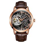 OBLVLO Luxury Brand Skeleton Automatic Watches Mens Stainless Steel Watches Genuine Leather Strap VM (VM-RBRO)