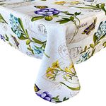 Newbridge 52 x 70 Inch Rectangle Fabric Tablecloth, Vibrant Floral and Butterfly Wrinkle and Stain Resistant Fabric Table Cover for Patio, Kitchen and Dining Room