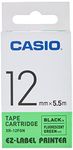 Casio XR-12FGN Fluorescent Label Printer Tape (Black and Fluorescent Green)