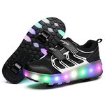 Unisex Kids LED USB Rechargeable Single Double Wheels Trainer Roller Skates Shoes Retractable Lightweight Outdoor Sports Cross Trainers Gymnastic Running Sneakers for Boys Girls