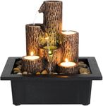 HOME ELEMENTS Polyresin Tabletop Indoor Waterfall Fountain with Tea Light Candle Holder for Home Decor, Showpiece Fountain for Living Room Housewarming Gift Zen Water Fountain - 23x17.5x23.5cm