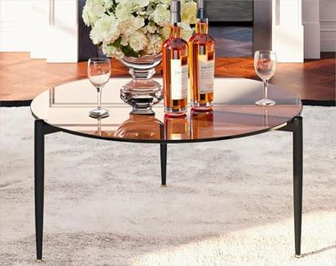 Artloge Round Tempered Glass Table: 80cm Large Circle Top Storage Shelf with Metal Frame, Modern Coffee Table Center Desk Luxury Furniture for Living Room, Brown