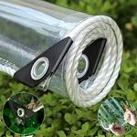 8' x 8' Clear Waterproof Tarp, 14 Mil 400g/m² Transparent Heavy Duty PVC Vinyl Tarpaulin Cover with Grommets, Anti-Tear Waterproof Clear Vinyl Roll Up Shades for Patio Outdoor Camping