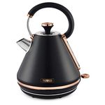 Tower T10044RG Cavaletto Pyramid Kettle with Fast Boil, Detachable Filter, 1.7 Litre, 3000 W, Black and Rose Gold