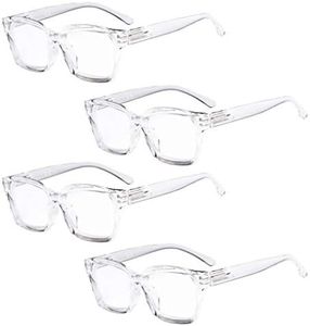 Eyekepper 4 Pack Ladies Reading Glasses - Oversized Square Design Reader Eyeglasses for Women, 4pcs Transparent, +0.00