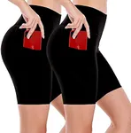 Emprella Bike Shorts with Pocket Women, 2-Pack Slip Shorts for Yoga Gym Biking Blk