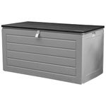 Olsen & Smith 680L MASSIVE Capacity Outdoor Garden Storage With Padlock Box Plastic Shed - Weatherproof & Sit On with Wood Effect Chest (680L, Anthracite)