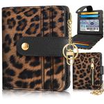 Pegmode Wallet Women Slim Cute Leather Thin Bifold Small Card Wallet Purse for Ladies Teen Girls Female Medium Aesthetic Tiny Cheetah Print Simple Unique Pretty Modern Credit Card Holder Keychain Rfid