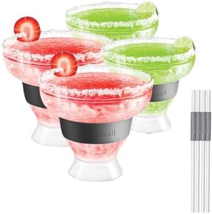 luxail Margarita Glasses, Plastic Margarita glasses, Double Wall Insulated, Stemless Freeze Cooling Cups With Gel, Chiller Set of 4 Grey, 12 Oz Capacity, Margarita gifts