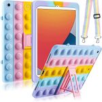 iXTRA Pop iPad 9th/7th/8th Generation Case 10.2 Inch 2021/2020/2019 with Folding Stand Shoulder Strap, Rainbow Fidget Case Soft Silicone Protective iPad Case Cover for Women Kids Boys Girls