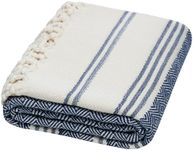 DEMMEX Certified Organic Turkish Cotton Beach and Bath Towel, Peshtemal Towel Blanket, Prewashed, Diamond Weave, 180x90cm (Navy)