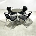 BE Furniture Black Rattan Aluminium Bistro Set, Garden Set - 4 x Rattan & Aluminium Chairs & 1 Aluminium Table