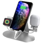 Aduro Trio Charge 3 in 1 Charging Stand [Aluminum] for Apple Phone, iPad, Apple Watch Series 4/3/2/1, & Airpods Charger Station Dock Silver