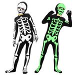 Funnlot Skeleton Costume Kids,Halloween Skeleton Costume Glow In The Dark,Skeleton Onesie Kids,Wicked Kids Skeleton Costumes,Unisex Skeleton Jumpsuit,Halloween Fancy Dress with Skeleton Gloves(S)