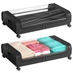 2 Pack Under Bed Storage with Wheels Lid 48L Rolling Metal Frame Underbed Containers Clear Window Storage Bag Box Organization Home Bedroom Organizer Drawer Bin for Clothes Shoes Toys Blankets Black